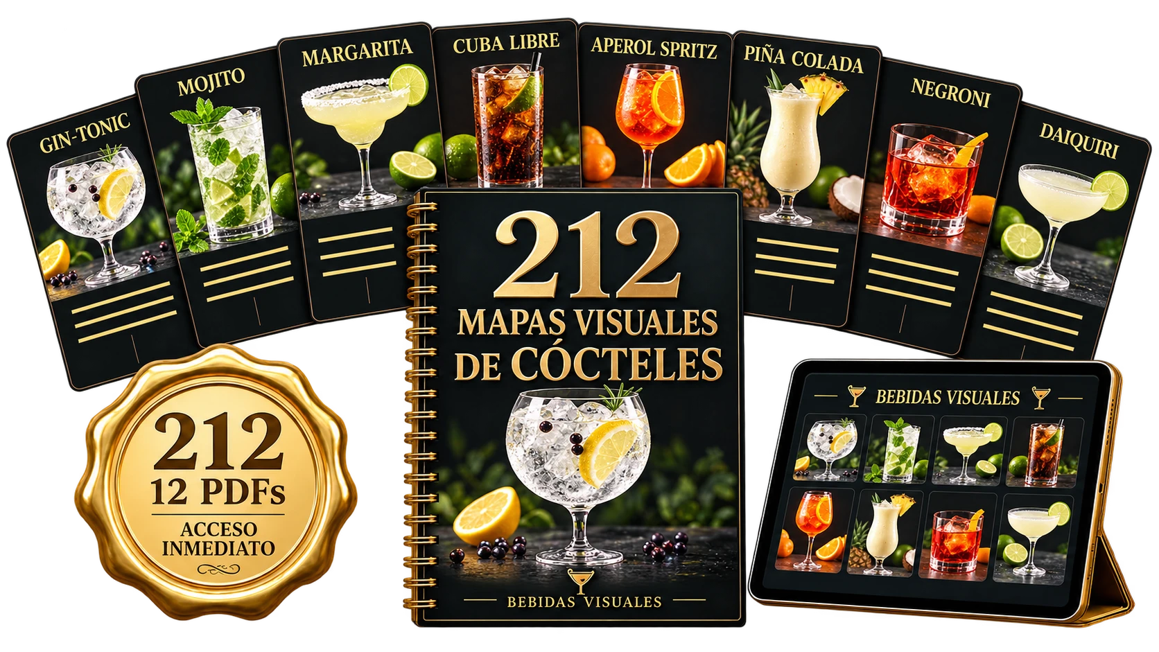 Mockup oficial Bebidas Visuales con +212 mapas visuales y tablet digital
